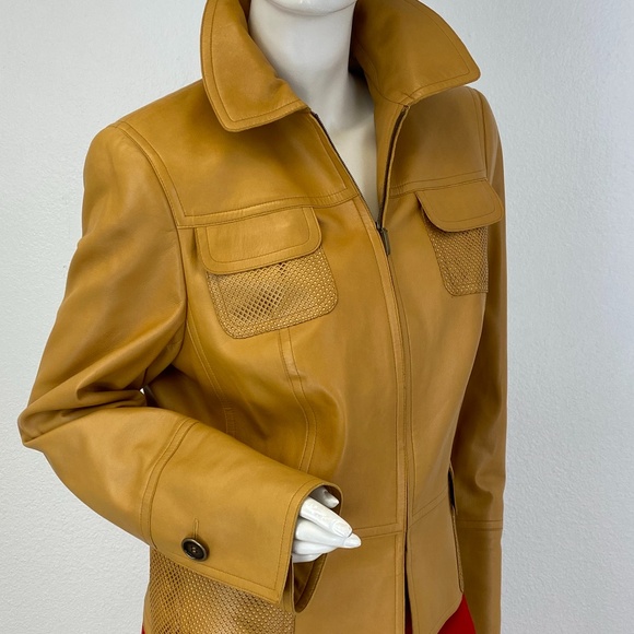 Akris New 12 US 48 IT L Leather Blazer Jacket Coat Laser Cut Runway Ret $3,975